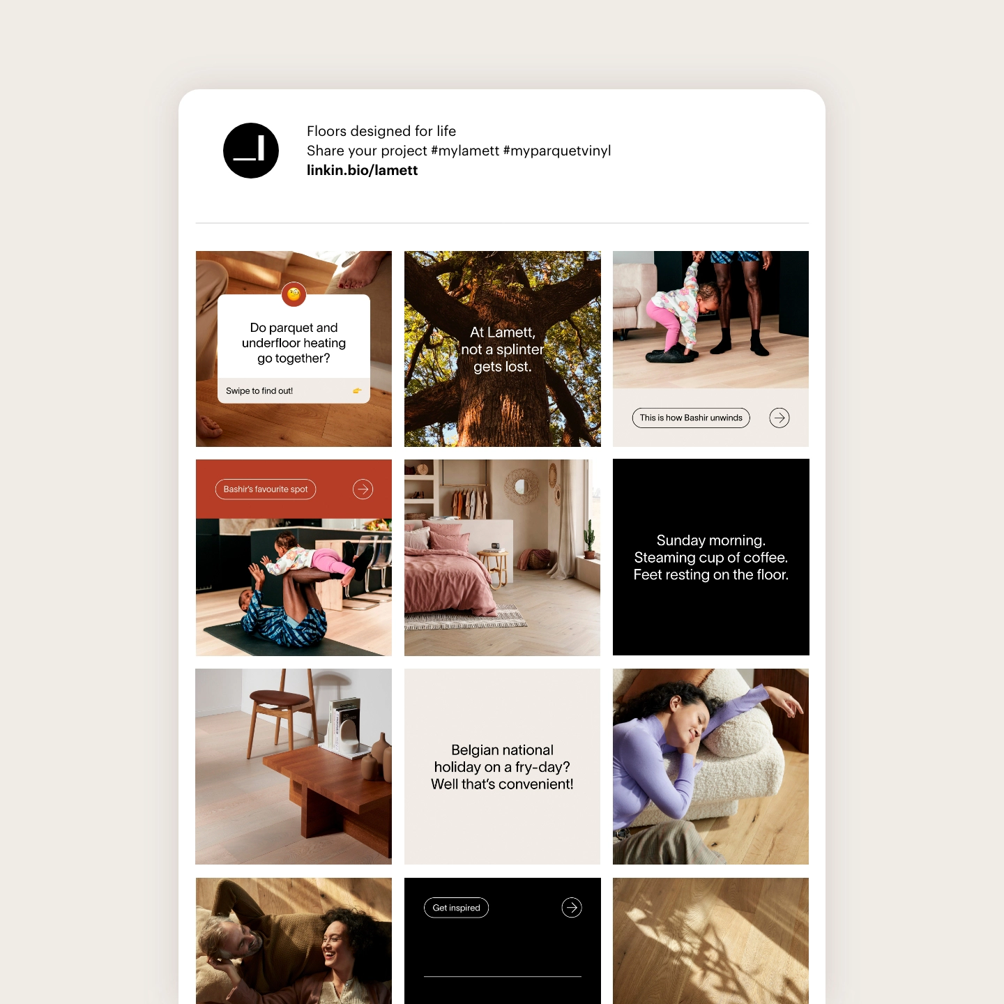 Vloeren die het leven dragen 11 Lamett, rebranding, content strategie, social media, instagram